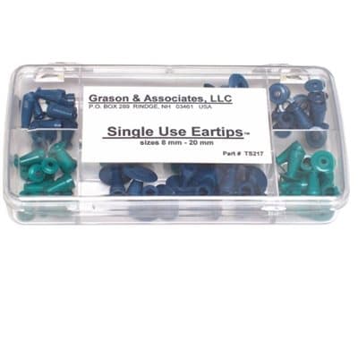 Grason Flat Style Eartip Kit in Plastic Box - 70 / kit (10 of each size eartip) - Pure Tone Diagnostics